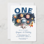宇宙飛行士 宇宙惑星 男の子 1歳の誕生日 招待状 (正面)