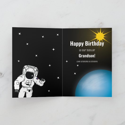 宇宙飛行士/宇宙社会的距離ブラック誕生日 カード (内部)