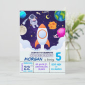宇宙飛行士、宇宙空間、惑星誕生日招待状 サンキューカード (スタンド正面)