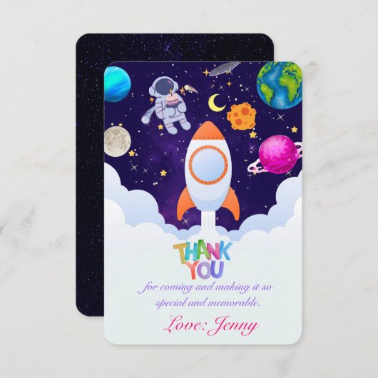 宇宙飛行士、宇宙、惑星ありがとうメッセージカード サンキューカード (正面/裏面)
