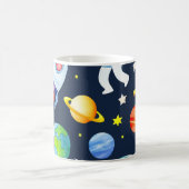 宇宙飛行士+宇宙+惑星+ロケット+パターン コーヒーマグカップ (中央)