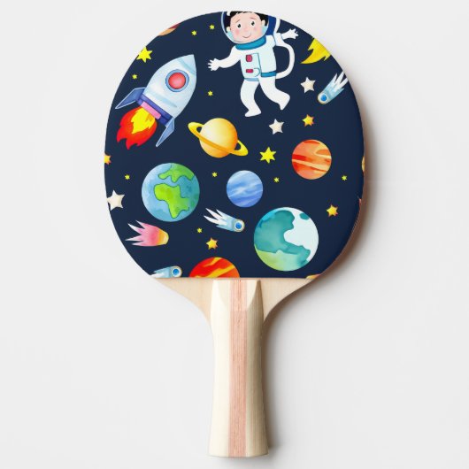 宇宙飛行士+宇宙+惑星+ロケット+パターン 卓球ラケット (正面)