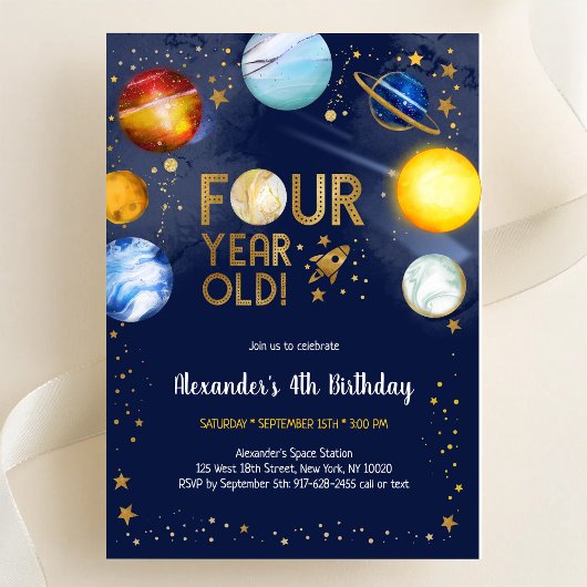 宇宙飛行士 宇宙 星 銀河 4歳の誕生日 招待状