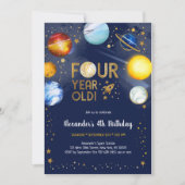 宇宙飛行士 宇宙 星 銀河 4歳の誕生日 招待状 (正面)