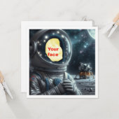 宇宙飛行士、宇宙、私の顔を写真に入れて カード (正面/裏面インサイチュ)