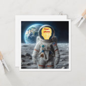 宇宙飛行士、宇宙、私の顔を写真に入れて カード (正面/裏面インサイチュ)