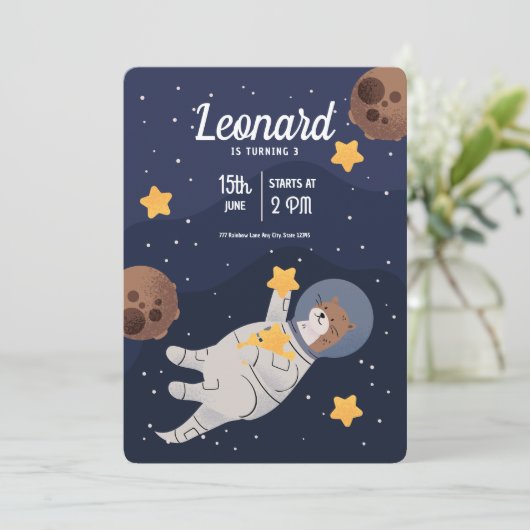 宇宙飛行士 宇宙 誕生日 招待状, 宇宙 招待状 (スタンド正面)