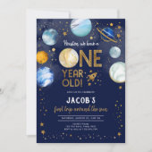 宇宙飛行士 惑星 銀河 1歳 誕生日 招待状 (正面)