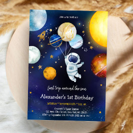 宇宙飛行士 惑星 銀河 1歳 誕生日 招待状