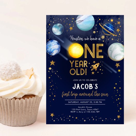 宇宙飛行士 惑星 銀河 1歳 誕生日 招待状