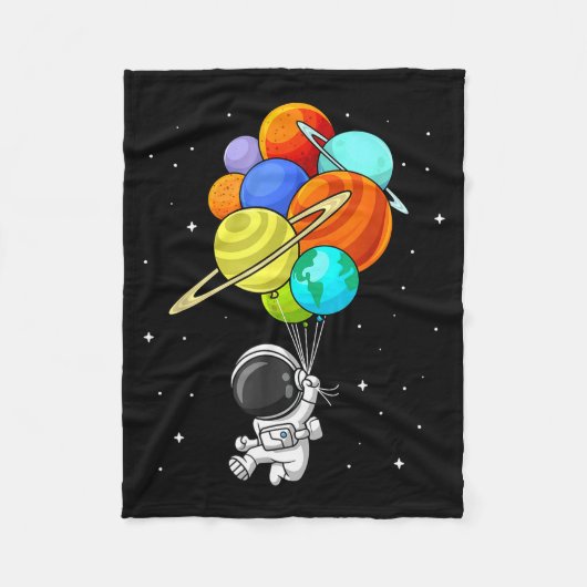 宇宙飛行士 惑星 風船 太陽系 宇宙 キッズ フリースブランケット (正面)