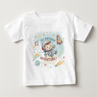宇宙飛行士 星 ロケット 惑星 男の子 1歳 誕生日 バブ ベビーTシャツ
