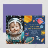 宇宙飛行士 星 宇宙少年 誕生日 招待状 (正面/裏面)