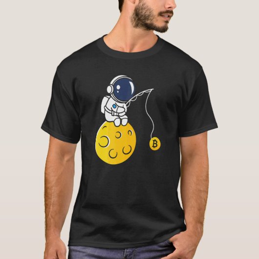 宇宙飛行士 月 釣り BTC 暗号 通貨 B Tシャツ (正面)