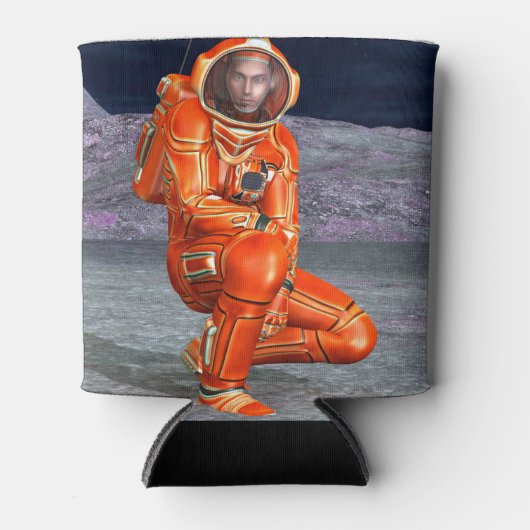 宇宙飛行士 火星探検家 エイリアン惑星 スペースアート 缶クーラー (正面)