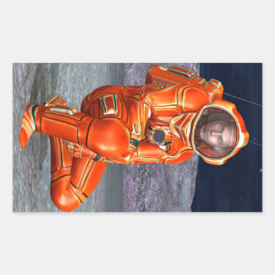 宇宙飛行士 火星探検 エイリアン惑星 スペースアート 長方形シール