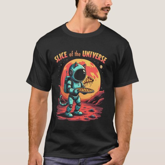 宇宙飛行士 猫 ピザ 惑星 宇宙 SF コズミック ユニ Tシャツ (正面)