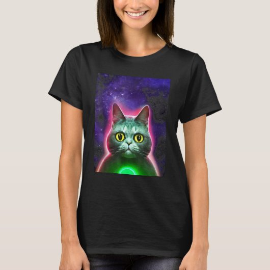 宇宙飛行士+猫+Tシャツ+宇宙+猫+Tシャツ+男性+女性+子供用 Tシャツ (正面)