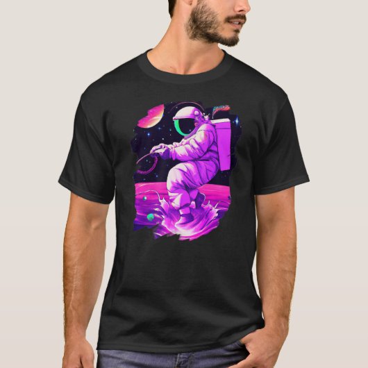 宇宙飛行士 釣り船 宇宙 海 湖 クール フィッシュ Tシャツ (正面)
