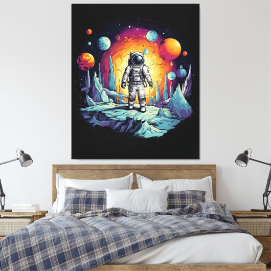 宇宙飛行士 銀河 宇宙 探検家 木製ウォールプラーク キャンバスプリント (インサイチュ (寝室))
