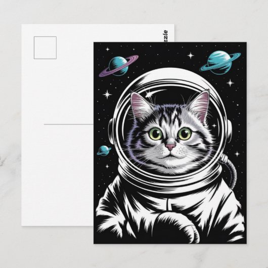 宇宙飛行士 銀河 惑星 宇宙 猫 子猫 キティ   ポストカード (正面/裏面)