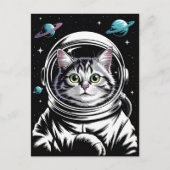 宇宙飛行士 銀河 惑星 宇宙 猫 子猫 キティ   ポストカード (正面)