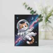 宇宙飛行士 銀河 惑星 宇宙 猫 子猫 キティ ポストカード (スタンド正面)