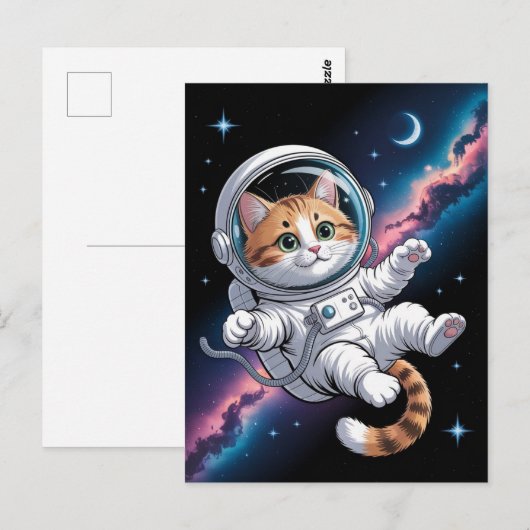 宇宙飛行士 銀河 惑星 宇宙 猫 子猫 キティ ポストカード (正面/裏面)