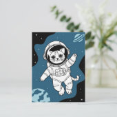 宇宙飛行士 銀河 惑星 宇宙 猫 子猫 キティ ポストカード (スタンド正面)