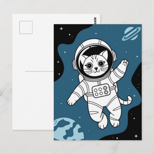 宇宙飛行士 銀河 惑星 宇宙 猫 子猫 キティ ポストカード (正面/裏面)