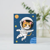 宇宙飛行士 銀河 惑星 宇宙 猫 子猫 キティ ポストカード (スタンド正面)