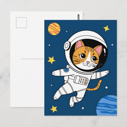 宇宙飛行士 銀河 惑星 宇宙 猫 子猫 キティ ポストカード (正面/裏面)