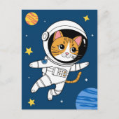宇宙飛行士 銀河 惑星 宇宙 猫 子猫 キティ ポストカード (正面)