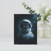 宇宙飛行士 銀河 惑星 宇宙 猫 子猫 キティ ポストカード (スタンド正面)