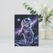 宇宙飛行士 銀河 惑星 宇宙 猫 子猫 キティ   ポストカード (スタンド正面)