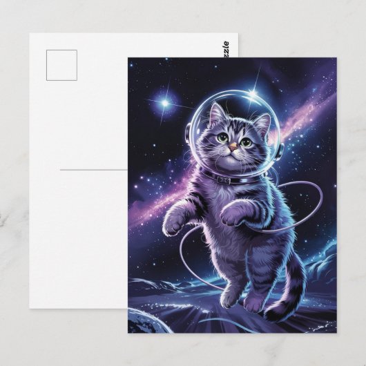宇宙飛行士 銀河 惑星 宇宙 猫 子猫 キティ   ポストカード (正面/裏面)