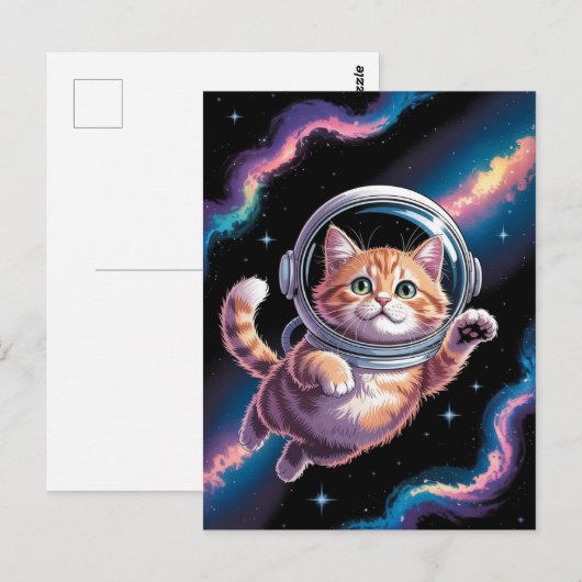 宇宙飛行士 銀河 惑星 宇宙 猫 子猫 キティ   ポストカード (正面/裏面)