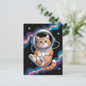 宇宙飛行士 銀河 惑星 宇宙 猫 子猫 キティ ポストカード (スタンド正面)