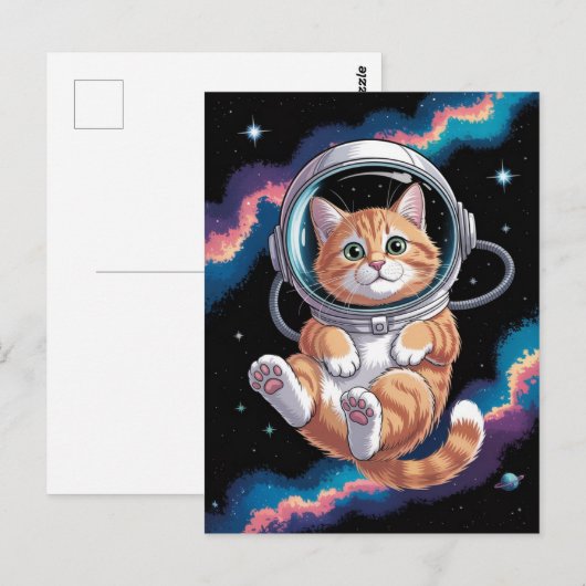 宇宙飛行士 銀河 惑星 宇宙 猫 子猫 キティ ポストカード (正面/裏面)