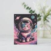 宇宙飛行士 銀河 惑星 宇宙 猫 子猫 キティ ポストカード (スタンド正面)