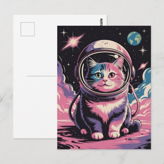 宇宙飛行士 銀河 惑星 宇宙 猫 子猫 キティ ポストカード (正面/裏面)