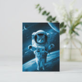 宇宙飛行士 銀河 惑星 宇宙 猫 子猫 ニャンコ ポストカード (スタンド正面)