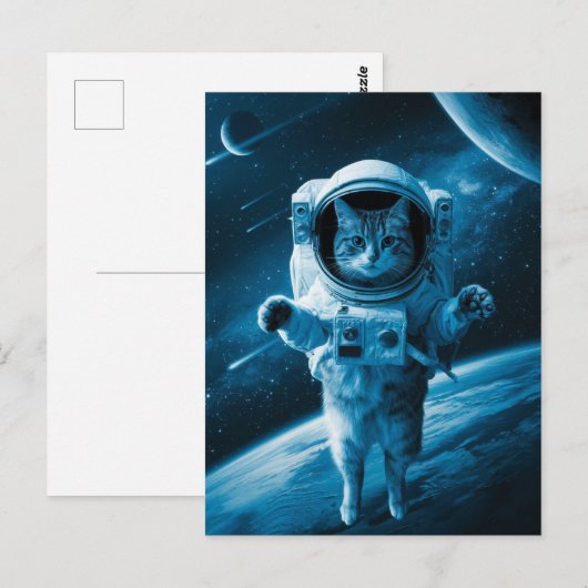 宇宙飛行士 銀河 惑星 宇宙 猫 子猫 ニャンコ ポストカード (正面/裏面)