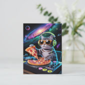 宇宙飛行士 銀河 惑星 宇宙 Dj 猫 ピザ 子猫  ポストカード (スタンド正面)