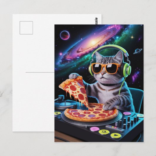 宇宙飛行士 銀河 惑星 宇宙 Dj 猫 ピザ 子猫  ポストカード (正面/裏面)