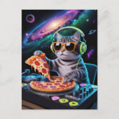 宇宙飛行士 銀河 惑星 宇宙 Dj 猫 ピザ 子猫  ポストカード (正面)