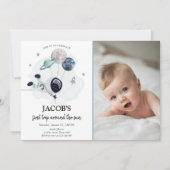 宇宙飛行士 青い少年 誕生日おめでとう 招待状 (正面)