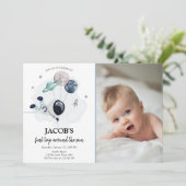 宇宙飛行士 青い少年 誕生日おめでとう 招待状 (スタンド正面)