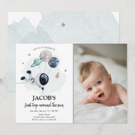 宇宙飛行士 青い少年 誕生日おめでとう 招待状