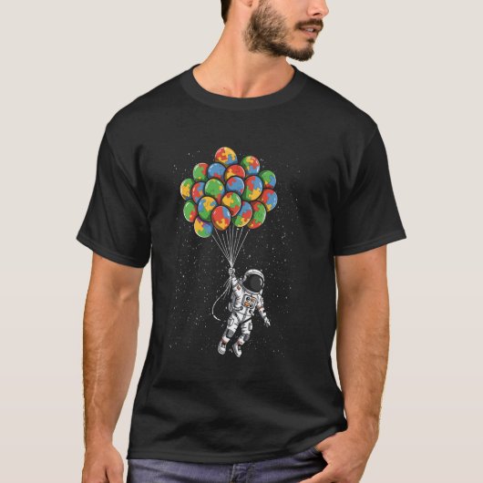 宇宙飛行士 風船 自閉症啓発 宇宙 自閉スペース Tシャツ (正面)